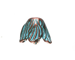 Patina Blue Copper (plated) Flower Blossom Bead Cap 19x15mm