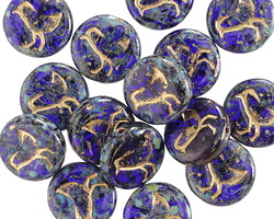 Czech Glass Cobalt Picasso w/ Gold Bird Coin 12mm