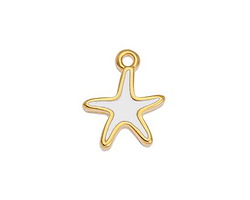 24K Gold (plated) White Enamel Starfish Focal 14x17mm