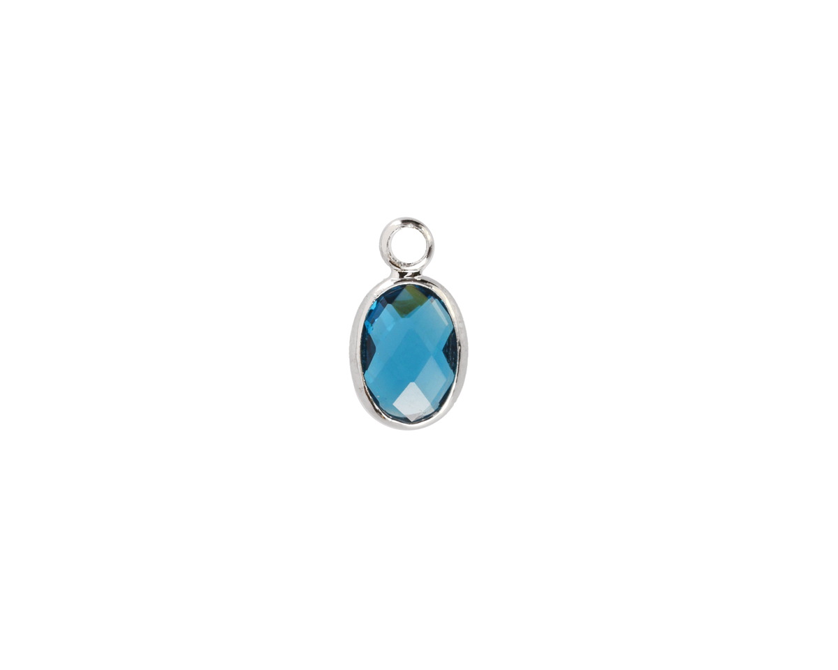 Pacific Blue Crystal Oval Drop in Silver Finish Bezel 6x8mm