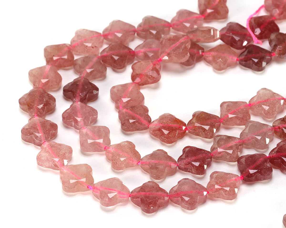 Strawberry Quartz Faceted Quatrefoil 13mm