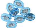 Czech Glass Aquamarine w/ Silver Oval Star Window 14x10mm