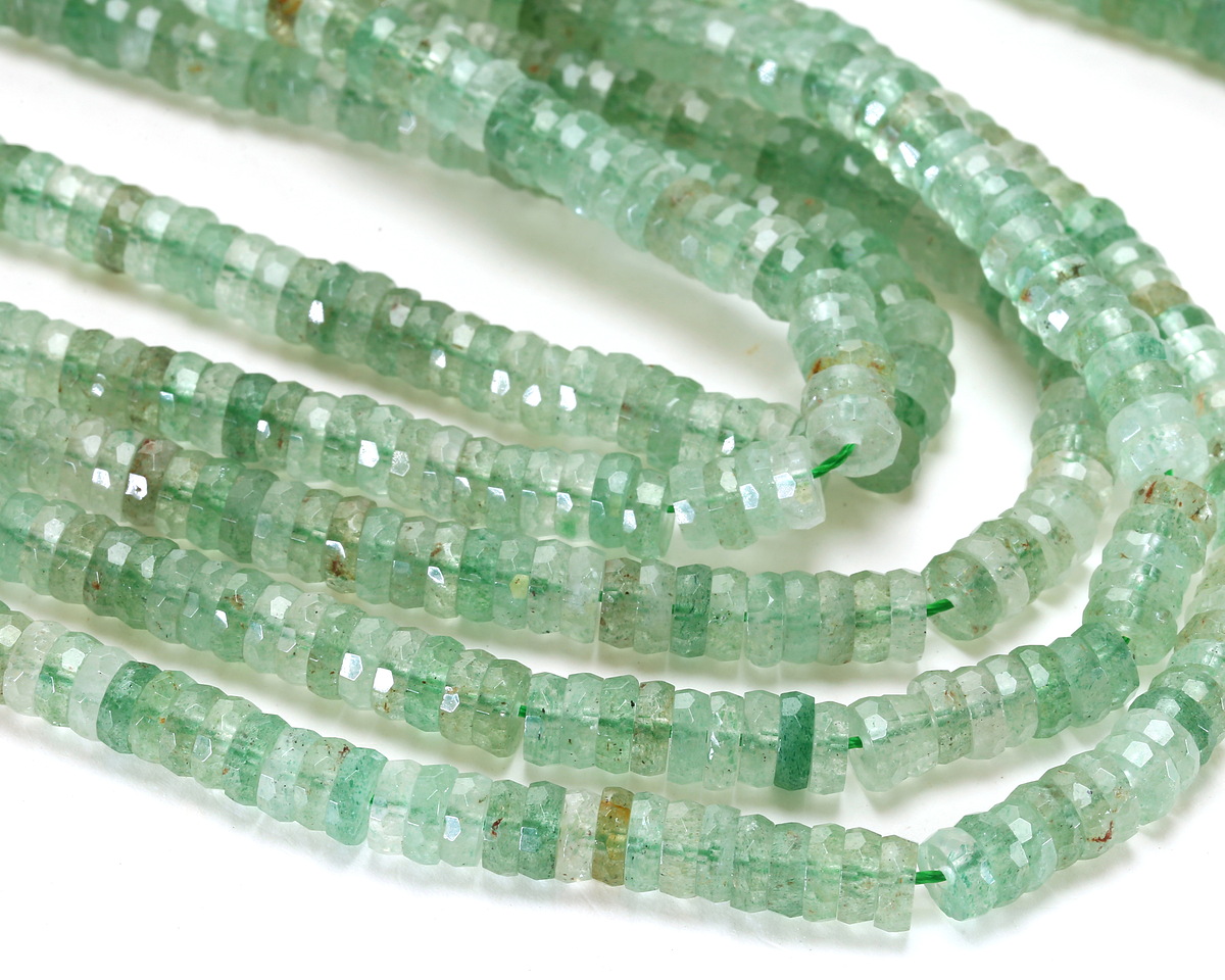 Green Strawberry Quartz Microfaceted Heishi 2x6mm