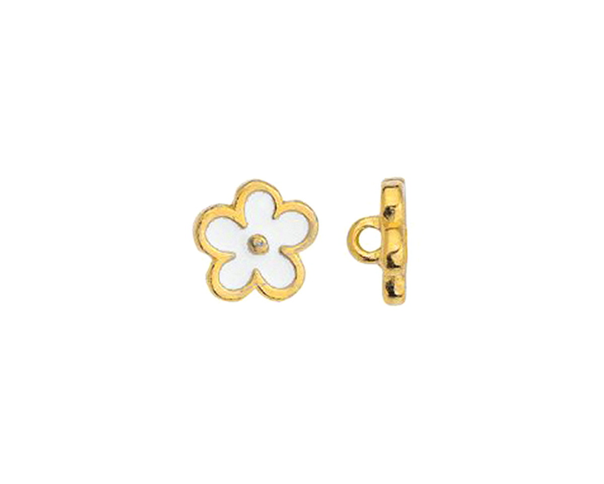 24K Gold (plated) White Enamel Daisy Button 10mm