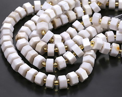 White Agate Microfaceted Hexagon Heishi 4x8mm