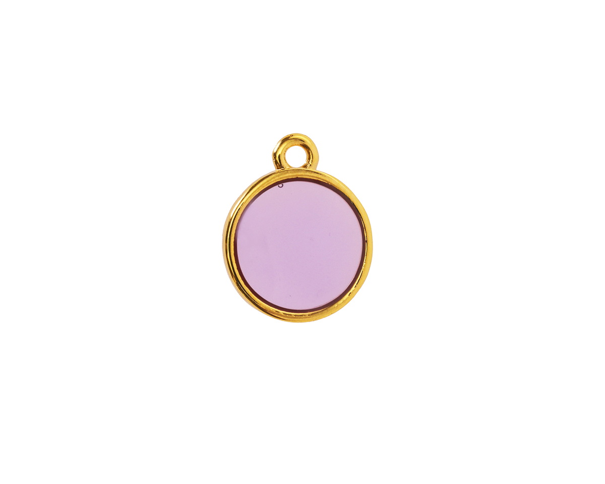 24K Gold (Plated) Transparent Lilac Resin Round Focal 12x14mm