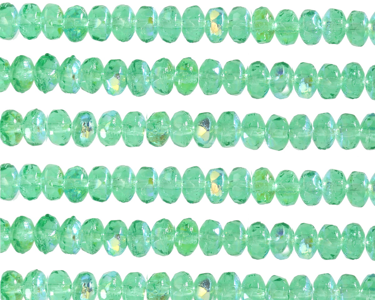 Czech Glass Sea Green AB Fire Polished Rondelle 2x3mm