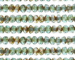Czech Glass Transparent Light Aquamarine Picasso Fire Polished Rondelle 3x5mm