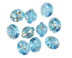 Czech Glass Aquamarine w/ Gold Marbling Finish UFO 7x9mm