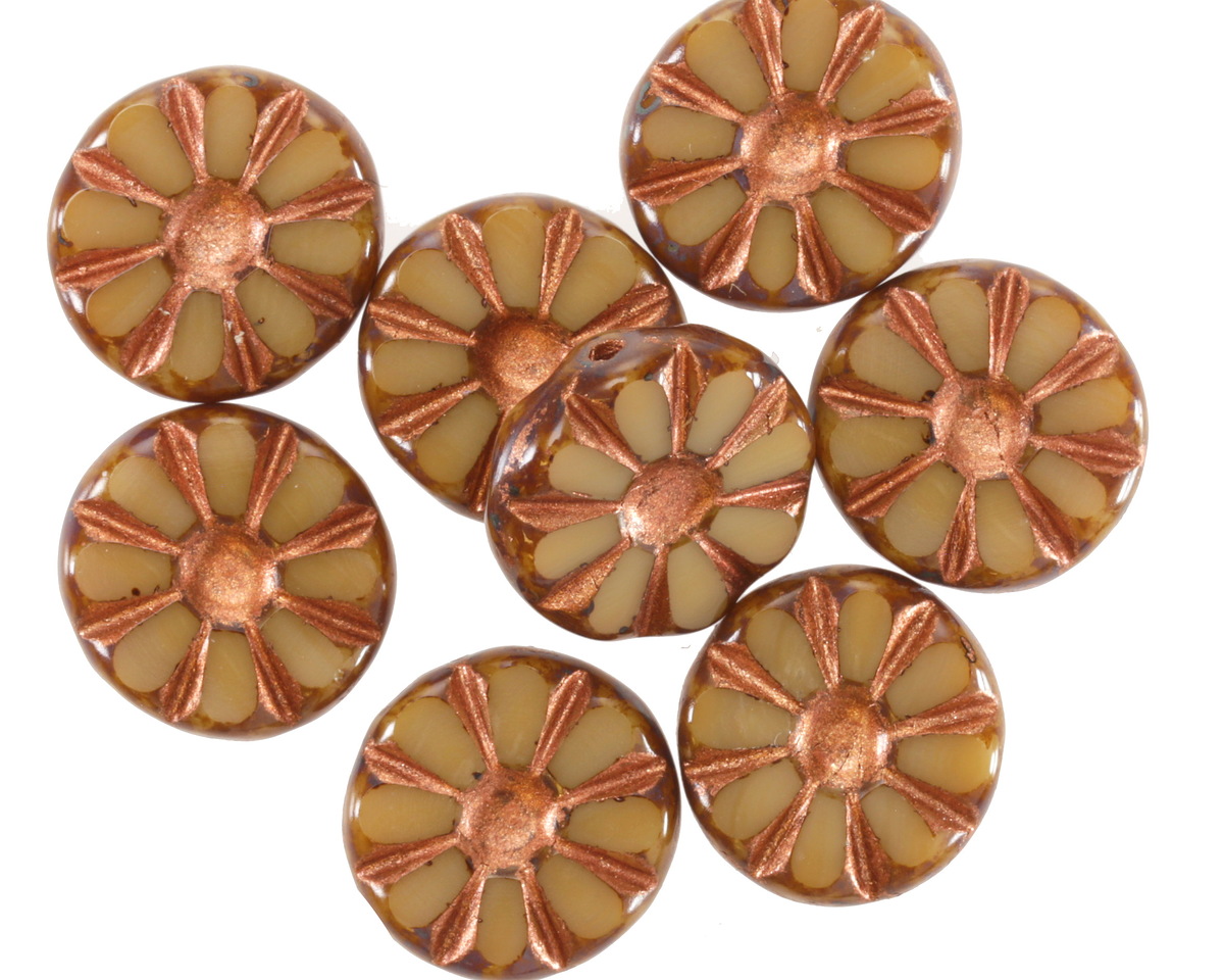 Czech Glass Bronzed Bisque Picasso Flower Window Coin 12mm