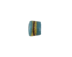 African Powder Glass Turquoise w/ Yellow & Burgundy Band Barrel Bead 8-9x10-11mm