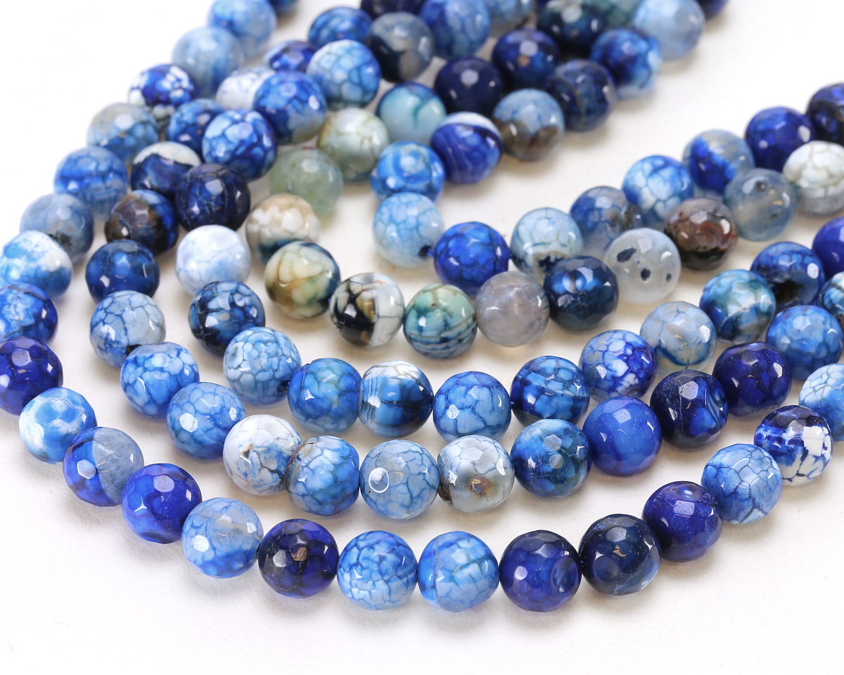 Navy Blue Fire Agate Faceted Round 8mm