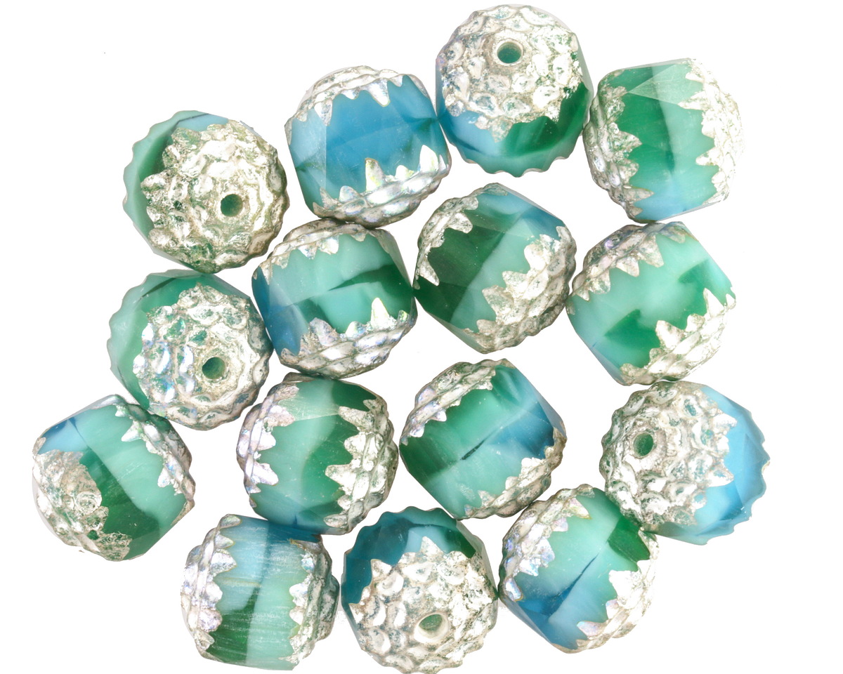 Czech Glass Aquamarine Waters AB w/ Antique Silver Lantern 8mm