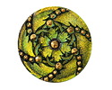 Czech Glass Chartreuse & Gold w/ Gold Daisy Spiral Button 31mm