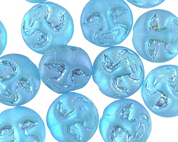 Czech Glass Matte Aquamarine AB Moon Face 13mm