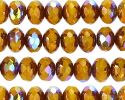 Czech Glass Bronzed Summer Squash AB Fire Polished Rondelle 6x9mm