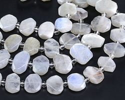 Rainbow Moonstone Side-Drilled Faceted Flat Slab 12x15-16mm