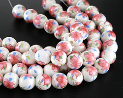 Ceramic Pink Lillies Round 14mm
