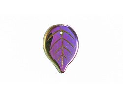 Czech Glass Iris Purple on Olivine Leaf Drop 18x13mm
