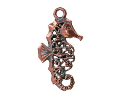 Mykonos Antique Copper (plated) Ornate Openwork Sea Horse Pendant 22x41mm