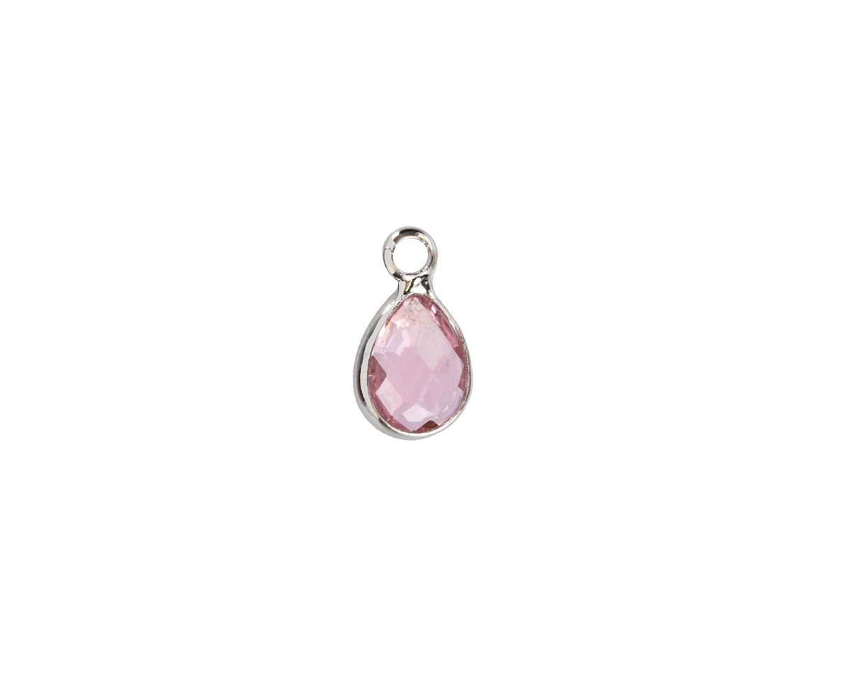 Rose Pink Crystal Teardrop in Silver Finish Bezel 6.5x11.8mm