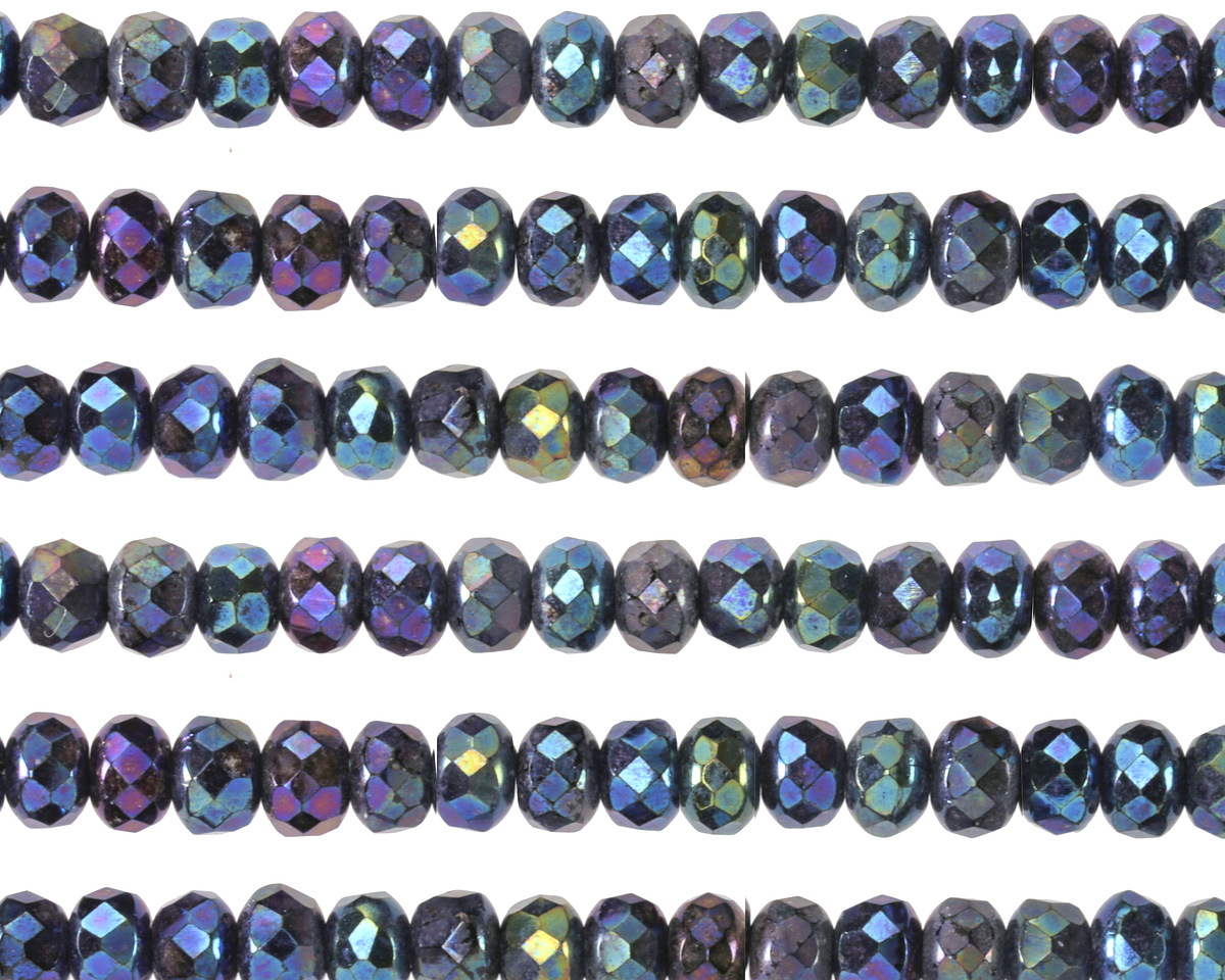 Czech Glass Iris Blue Fire Polished Rondelle 3.5x5mm