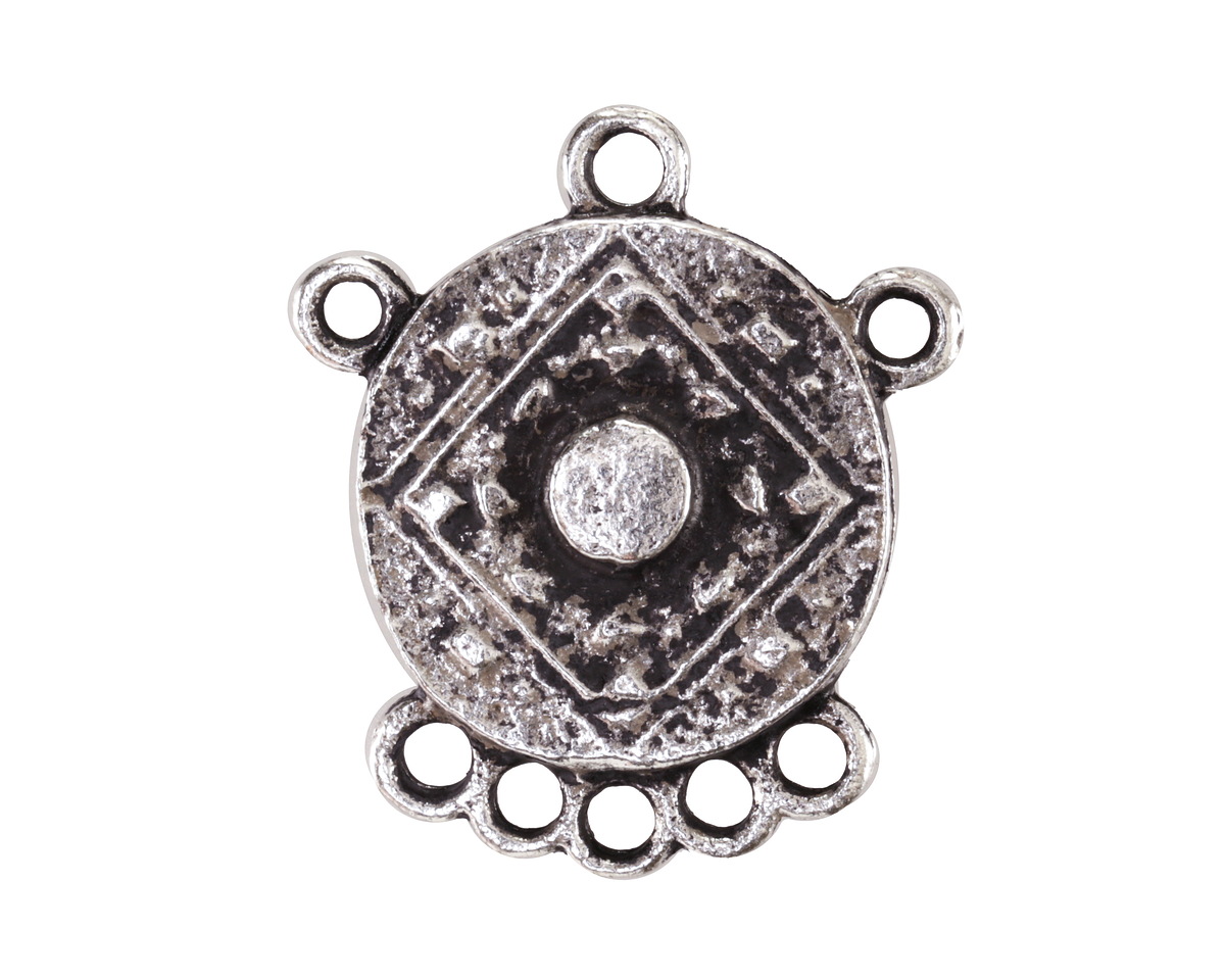 Mykonos Antique Silver (plated) Medallion Multi-Ring Chandelier Focal Link 25x28mm