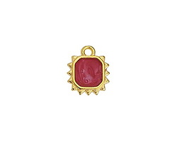 24K Gold (plated) Magenta Pearl Enamel Square Sun Focal 10.5x12.5mm