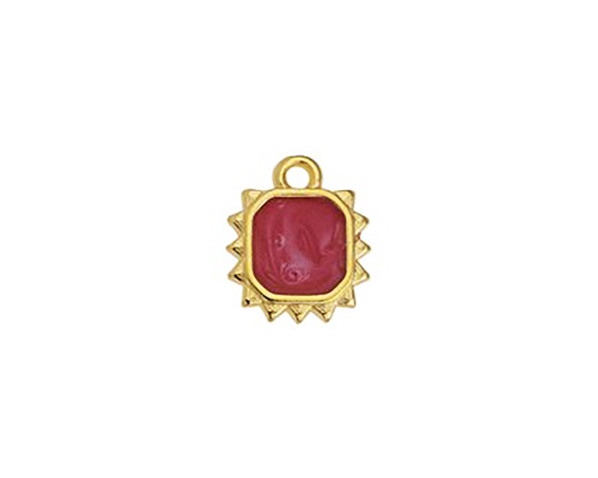 24K Gold (plated) Magenta Pearl Enamel Square Sun Focal 10.5x12.5mm