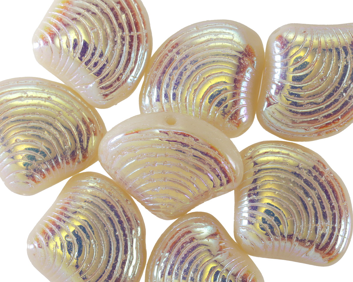 Czech Glass Ivory AB Clam Shell 15x18mm