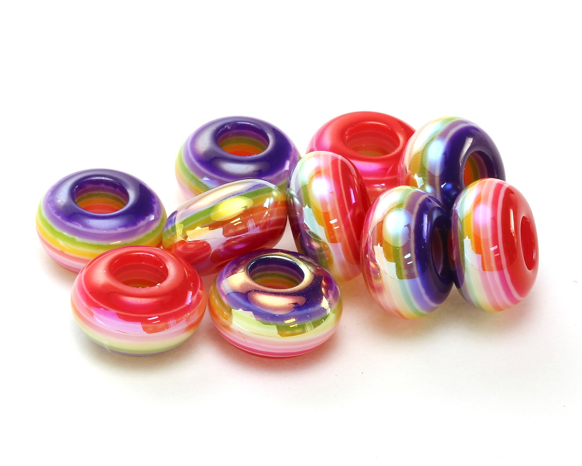 Rainbow Banded Resin Large-Hole Rondelle 8x14mm