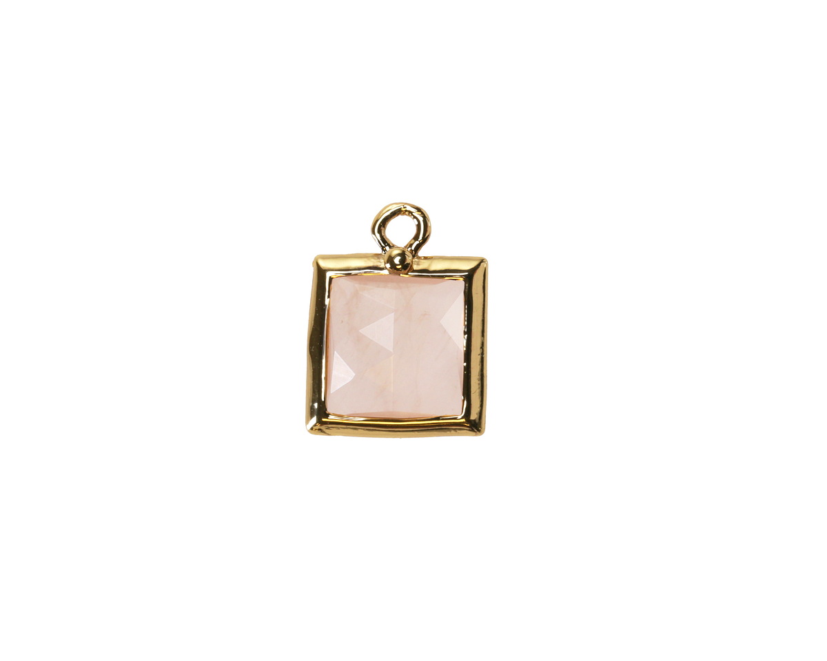 Rose Quartz (A) w/ Gold Finish Faceted Square Focal 10x13mm