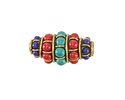 Nepalese Brass w/ Coral, Turquoise & Lapis Rice 30x16mm