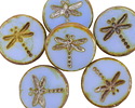 Czech Glass Cornflower Blue Picasso Dragonfly Coin 17mm