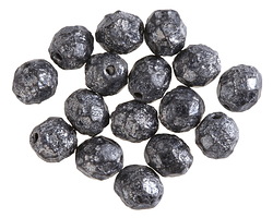 Czech Glass Matte Textured Jet w/ Silver Luster Fire Polished Round 8mm