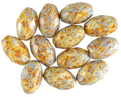 Czech Glass Textured Bisque Picasso w/ Turquoise Faceted Rice 12x8mm