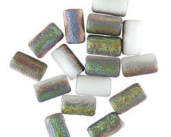 Czech Glass Textured White Vitrail Tube 9x5mm