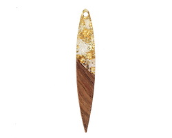 Walnut Wood & Alabaster Pearlescent in Clear w/ Gold Foil Resin Dagger Focal 7x43mm
