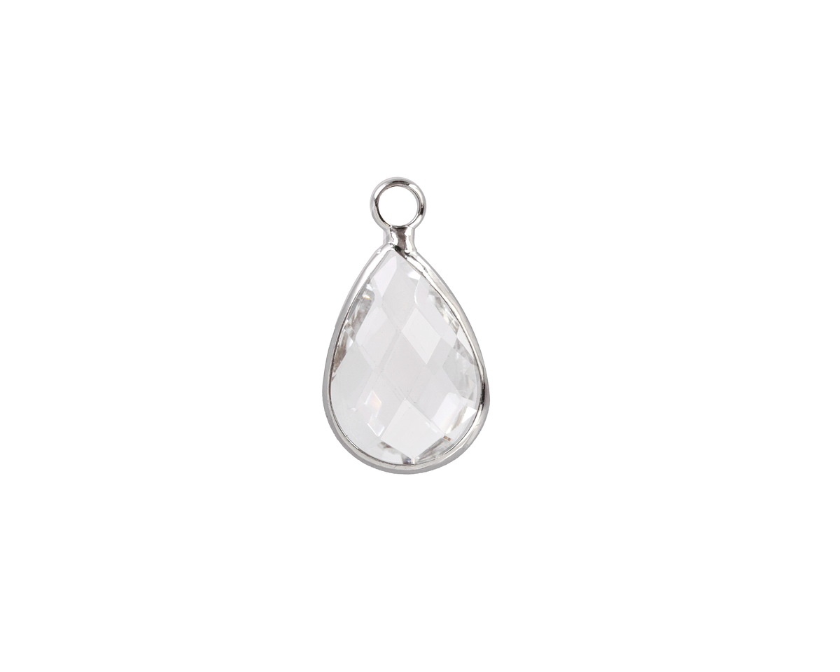 Clear Crystal Teardrop in Silver Finish Bezel 10.5x18mm