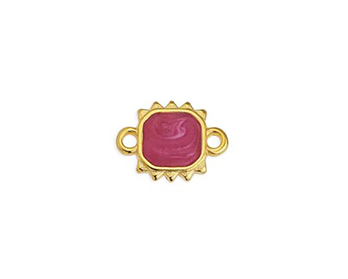 24K Gold (plated) Magenta Pearl Enamel Square Sun Focal Link 19x10mm
