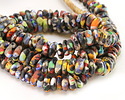 African Recycled Glass & Seed Bead Black w/ Multi Color Mix Mini Donut 5-6x13-15mm