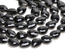 Black Obsidian Microfaceted Puff Pear 13x16mm