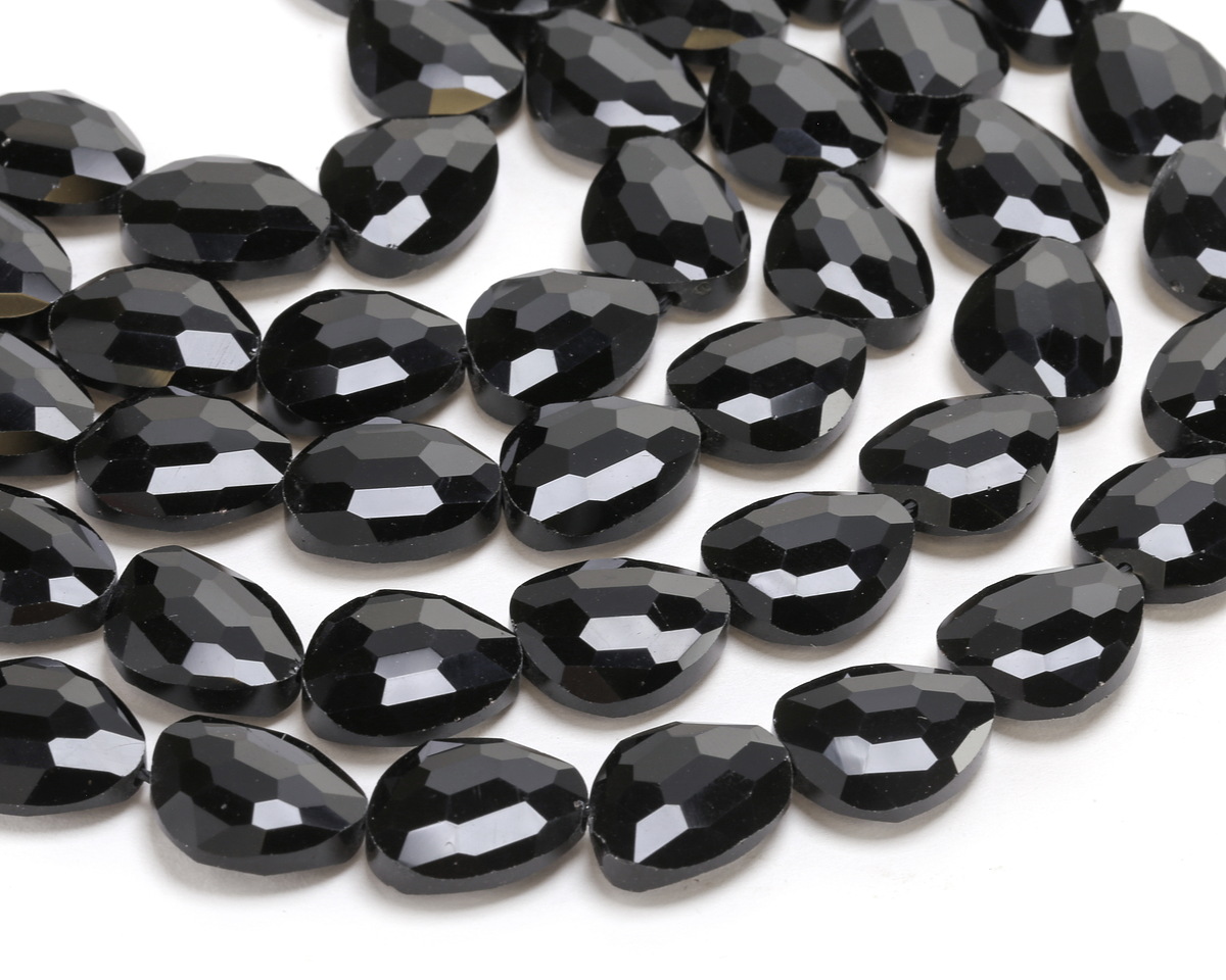 Black Obsidian Microfaceted Puff Pear 13x16mm