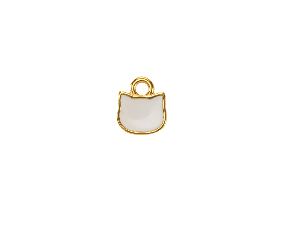 24K Gold (plated) White Enamel Cat Head Focal 8x9mm
