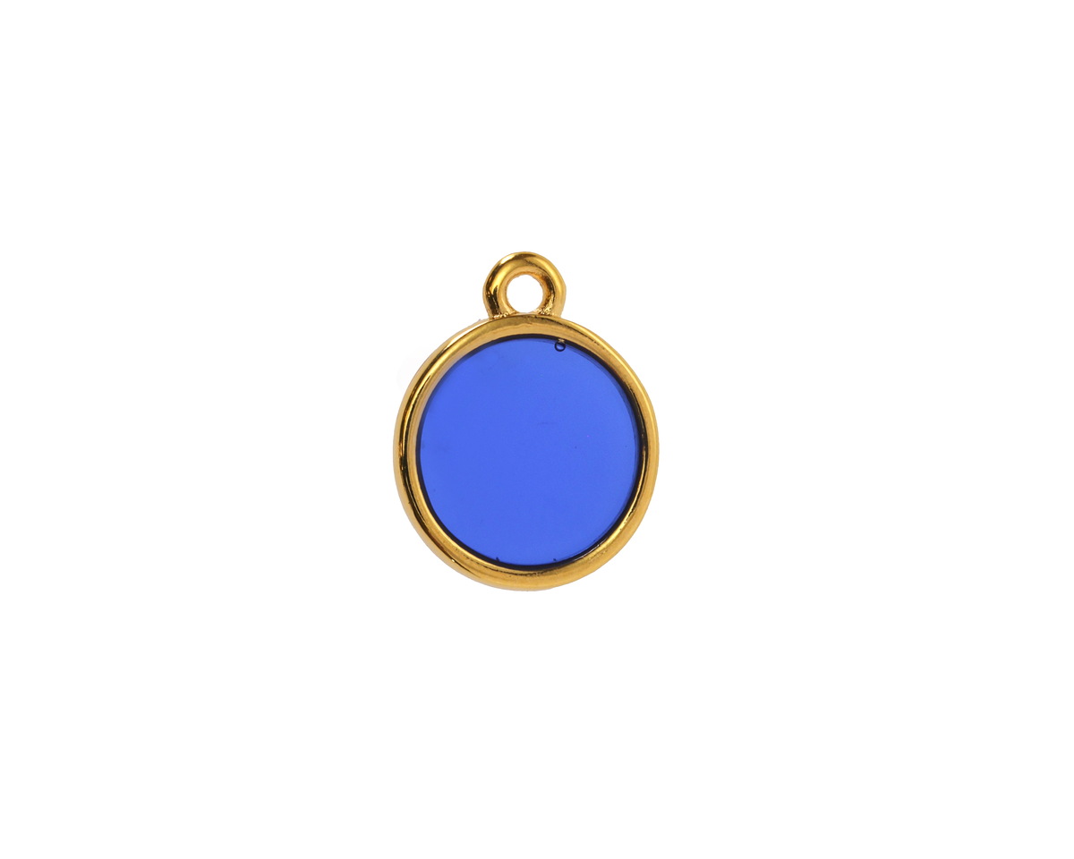 24K Gold (Plated) Transparent Cobalt Blue Resin Round Focal 12x14mm