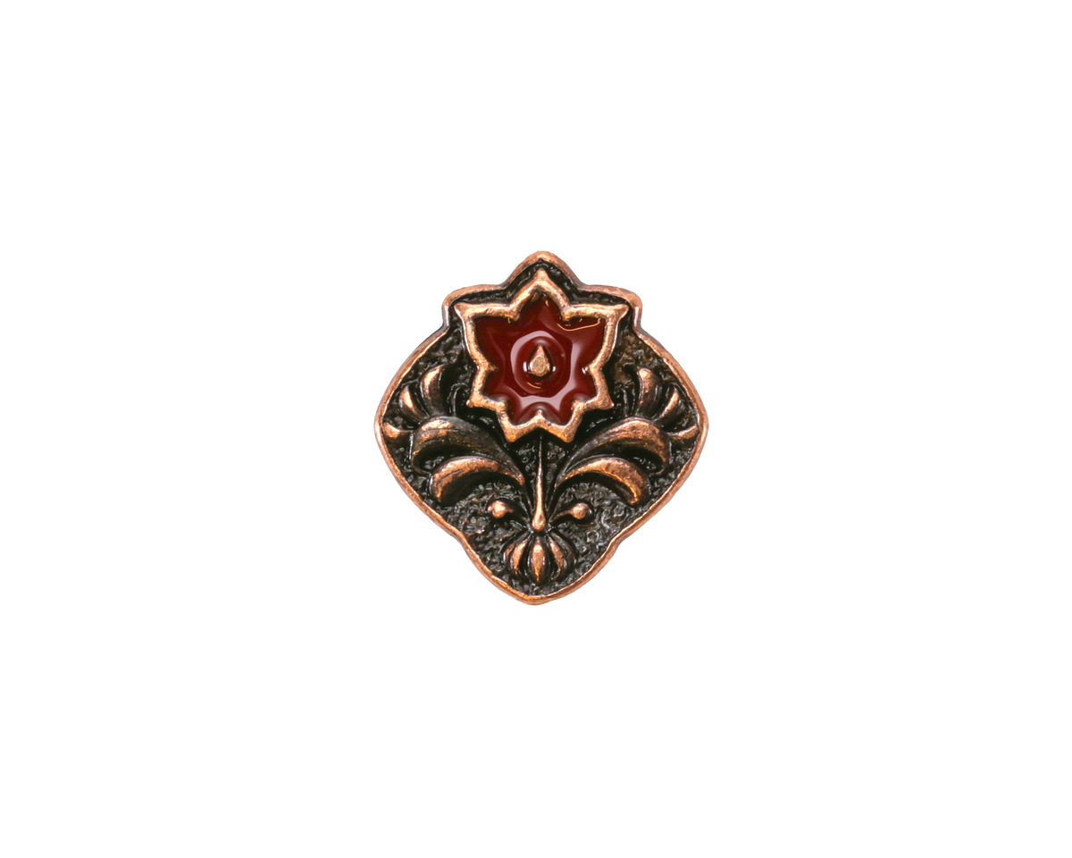 TierraCast Antique Copper (plated) Red Enamel Flower Square Button 14x15mm