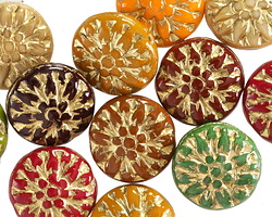 Czech Glass Matte Autumn Mix w/ Gold Wash Dahlia Coin 14mm