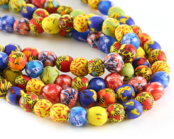 African Recycled Powder Multi-Color Seed Bead Tumbled Round 10-12mm