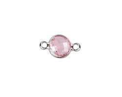 Rose Pink Crystal Round Link in Silver Finish Bezel 14.5x8.5mm