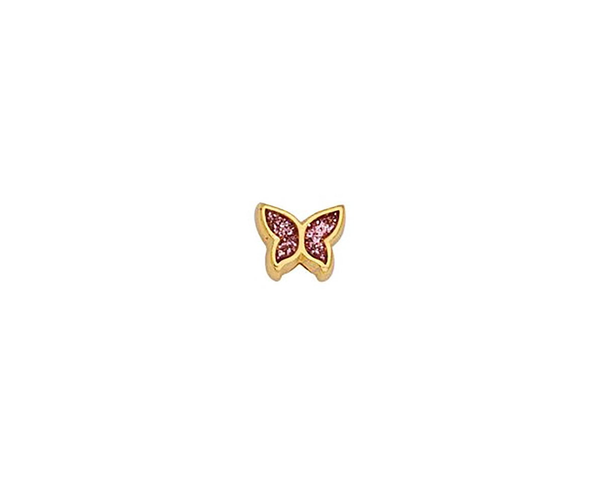 24K Gold (plated) Pink Glitter Enamel Butterfly Bead 7x9mm